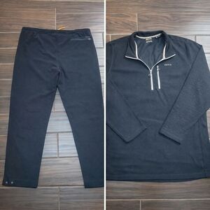 Orvis Waffle Fleece Outfit Mens 2XL Black Jacket 1/4 Zip Pocket Waffle Pants XXL